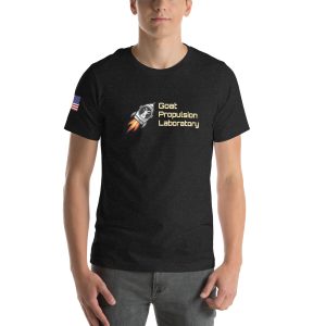Goat Propulsion Laboratory Logo T-Shirt with American Flag on Right Sleeve