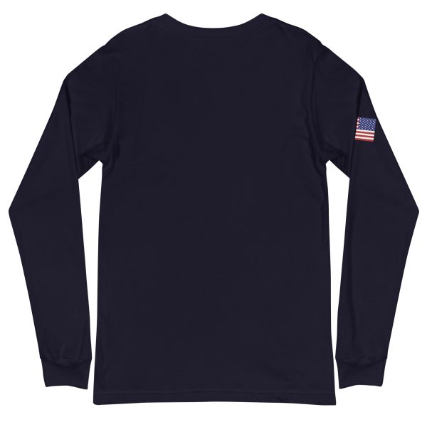Goat Pen Podcast Logo Unisex Long Sleeve Tee with American Flag on Right Sleeve - Image 6
