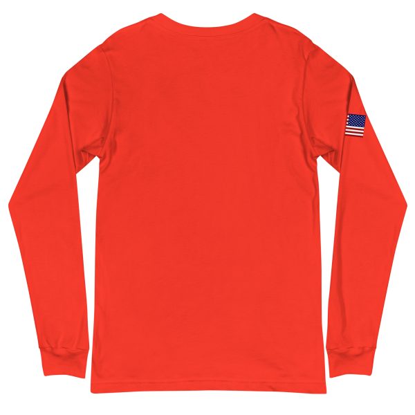 Goat Pen Podcast Logo Unisex Long Sleeve Tee with American Flag on Right Sleeve - Image 22
