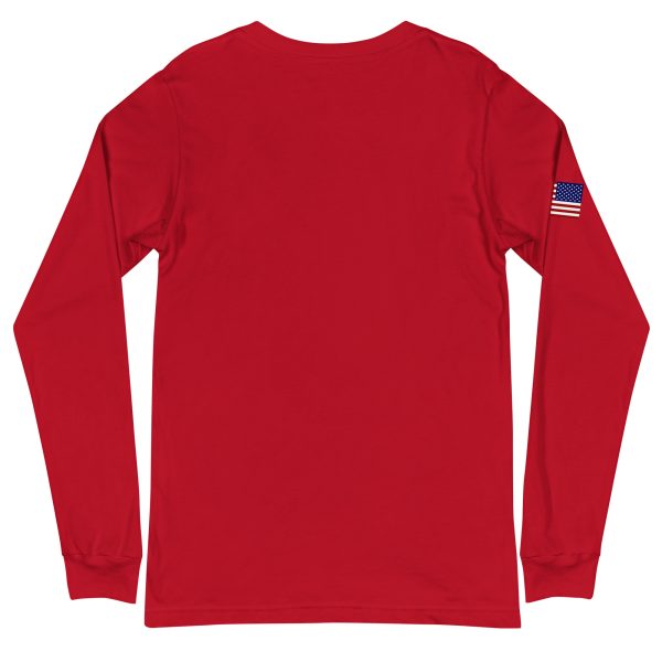Goat Pen Podcast Logo Unisex Long Sleeve Tee with American Flag on Right Sleeve - Image 10