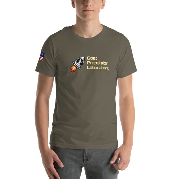 Goat Propulsion Laboratory Logo T-Shirt with American Flag on Right Sleeve - Image 61