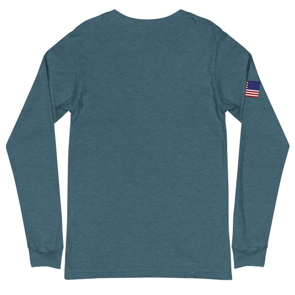 Goat Pen Podcast Logo Unisex Long Sleeve Tee with American Flag on Right Sleeve - Image 20
