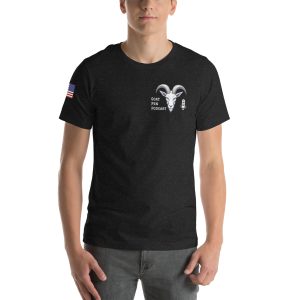 Goat Pen Podcast Logo Unisex T-Shirt with American Flag on Right Sleeve