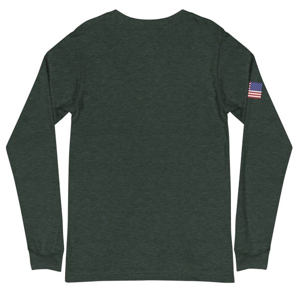 Goat Pen Podcast Logo Unisex Long Sleeve Tee with American Flag on Right Sleeve - Image 12