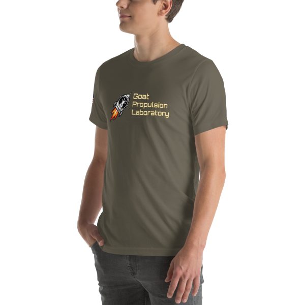 Goat Propulsion Laboratory Logo T-Shirt with American Flag on Right Sleeve - Image 64