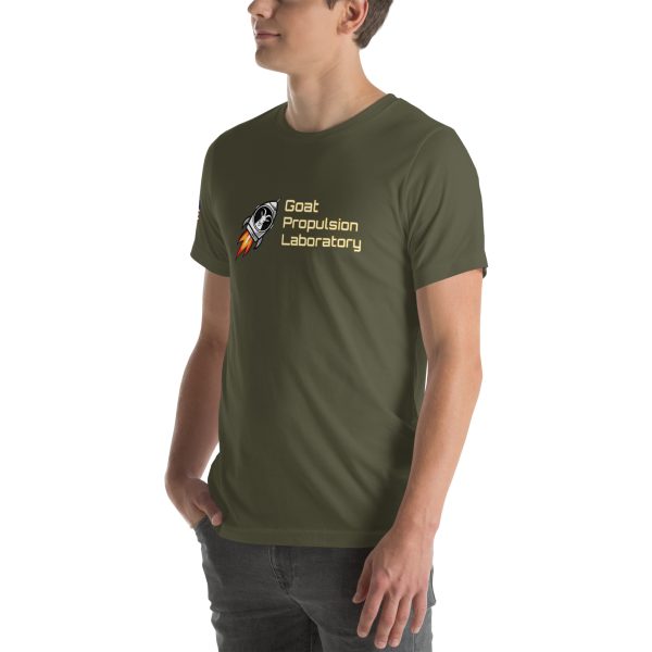 Goat Propulsion Laboratory Logo T-Shirt with American Flag on Right Sleeve - Image 52