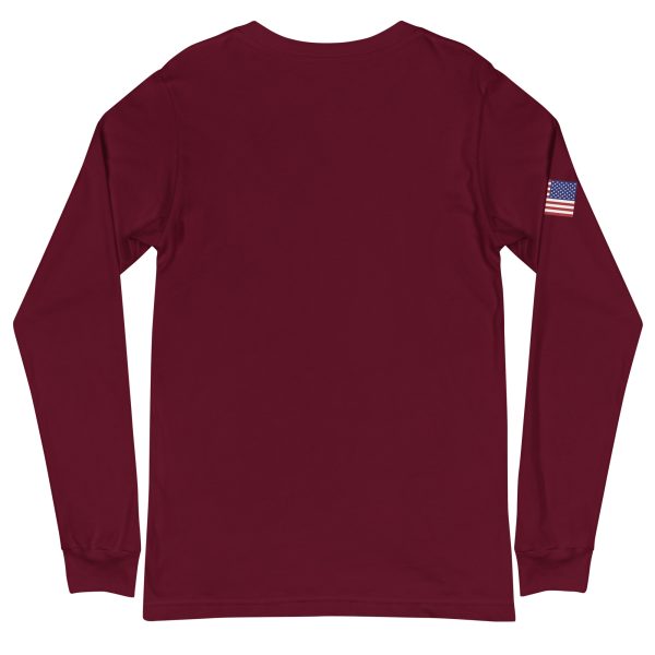 Goat Pen Podcast Logo Unisex Long Sleeve Tee with American Flag on Right Sleeve - Image 8