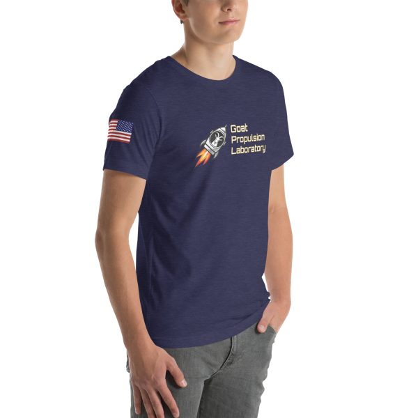 Goat Propulsion Laboratory Logo T-Shirt with American Flag on Right Sleeve - Image 48