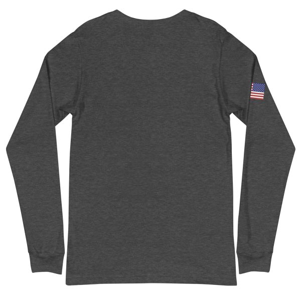Goat Pen Podcast Logo Unisex Long Sleeve Tee with American Flag on Right Sleeve - Image 14