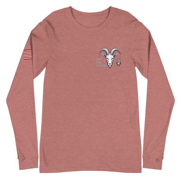 Goat Pen Podcast Logo Unisex Long Sleeve Tee with American Flag on Right Sleeve - Image 25