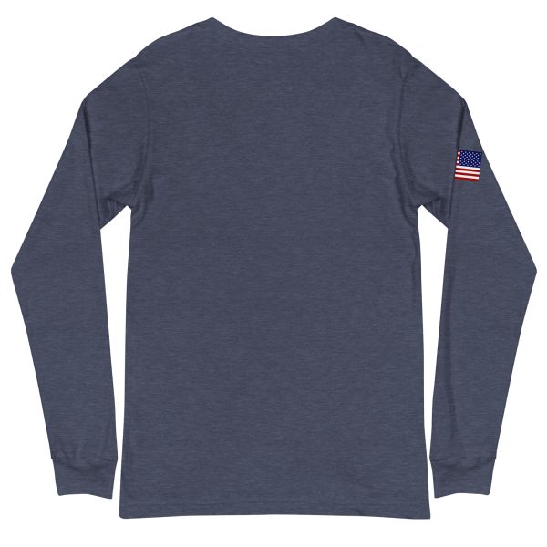 Goat Pen Podcast Logo Unisex Long Sleeve Tee with American Flag on Right Sleeve - Image 18