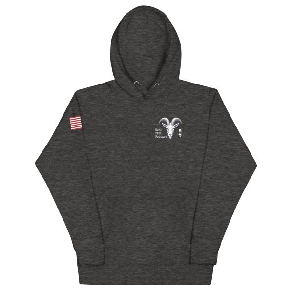 Goat Pen Podcast Logo Hoodie with American Flag on Right Sleeve - Image 7
