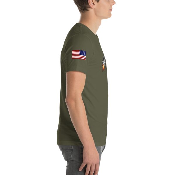 Goat Propulsion Laboratory Logo T-Shirt with American Flag on Right Sleeve - Image 53