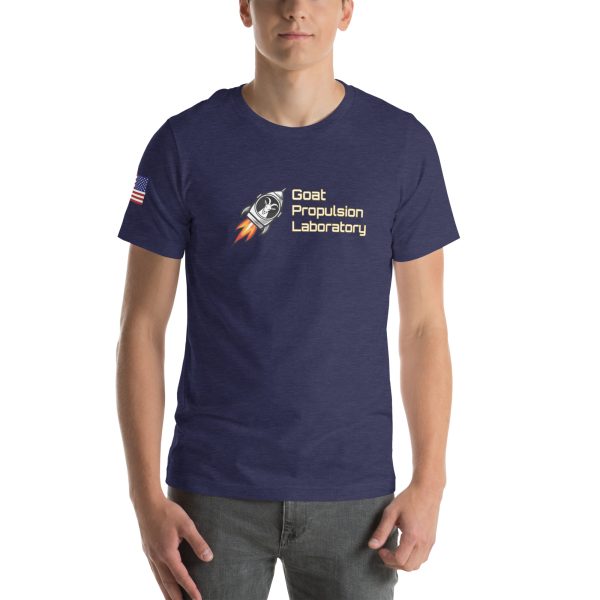 Goat Propulsion Laboratory Logo T-Shirt with American Flag on Right Sleeve - Image 43