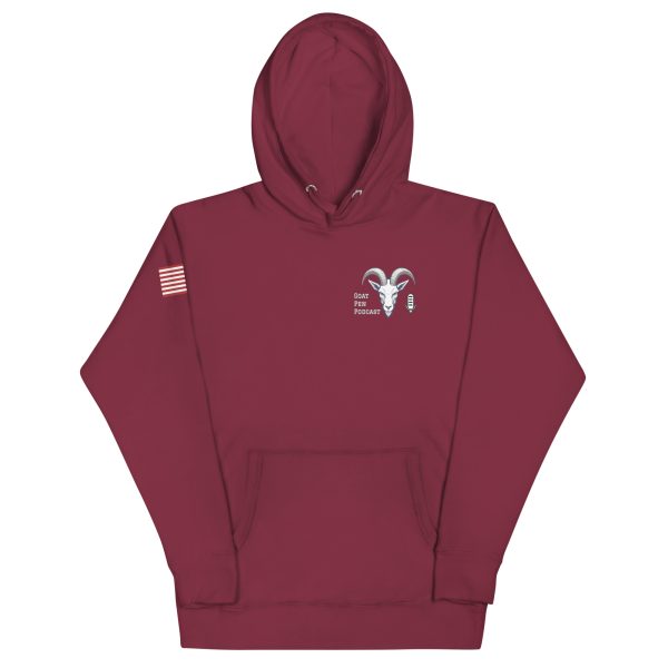 Goat Pen Podcast Logo Hoodie with American Flag on Right Sleeve - Image 5