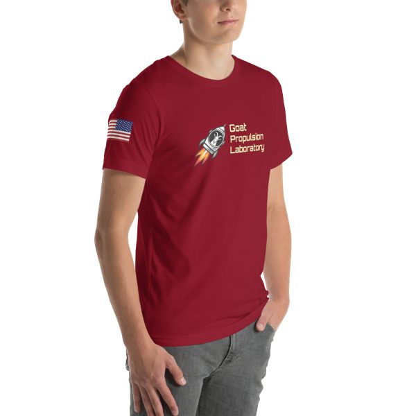 Goat Propulsion Laboratory Logo T-Shirt with American Flag on Right Sleeve - Image 36