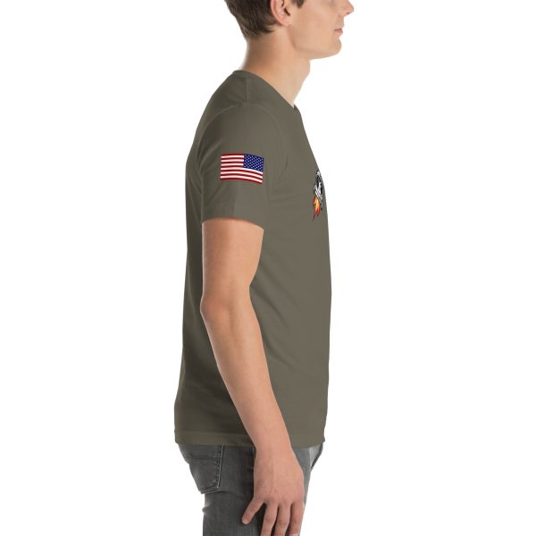 Goat Propulsion Laboratory Logo T-Shirt with American Flag on Right Sleeve - Image 65