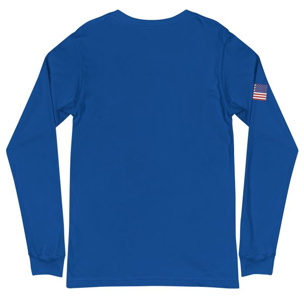 Goat Pen Podcast Logo Unisex Long Sleeve Tee with American Flag on Right Sleeve - Image 16