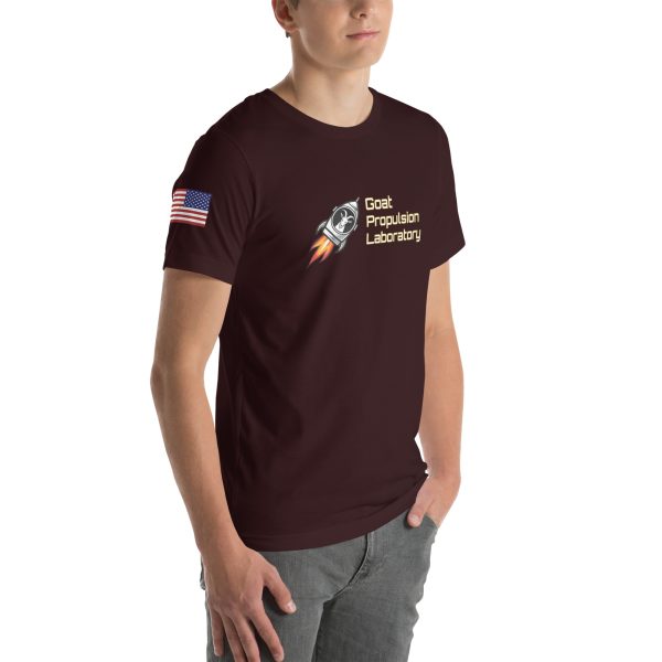Goat Propulsion Laboratory Logo T-Shirt with American Flag on Right Sleeve - Image 24