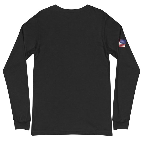 Goat Pen Podcast Logo Unisex Long Sleeve Tee with American Flag on Right Sleeve - Image 2
