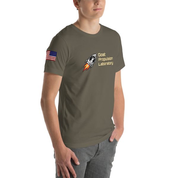 Goat Propulsion Laboratory Logo T-Shirt with American Flag on Right Sleeve - Image 66