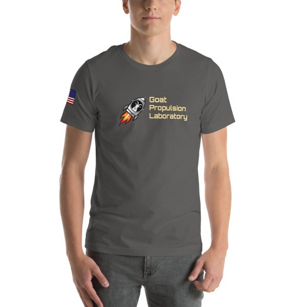 Goat Propulsion Laboratory Logo T-Shirt with American Flag on Right Sleeve - Image 55