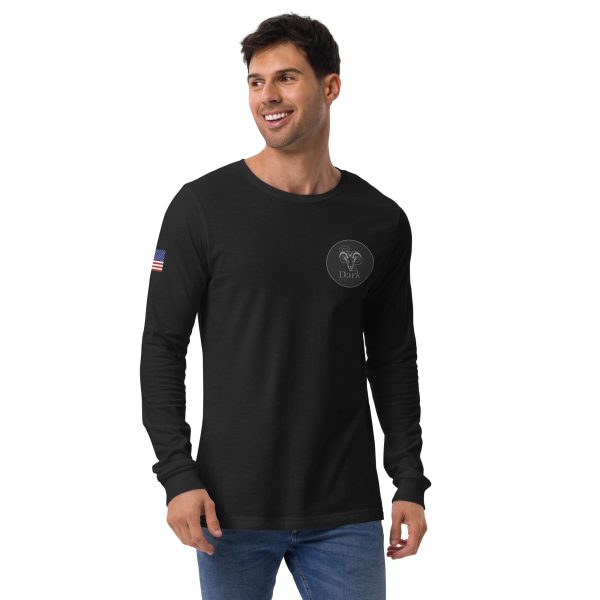 Goat Pen Dark Shadow Community Long Sleeve Tee | DTG Printed | American Flag on right Sleeve