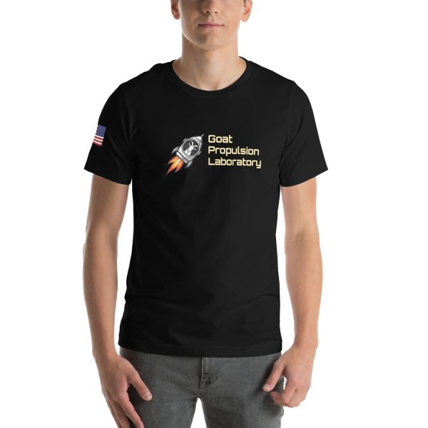 Goat Propulsion Laboratory Logo T-Shirt with American Flag on Right Sleeve - Image 7